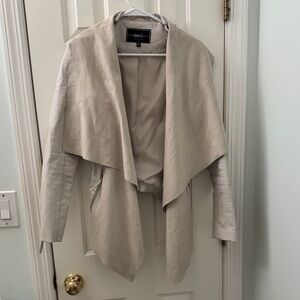 BCNI by Blanc Noir drape front jacket vegan leather. Lined. Size M. Cream